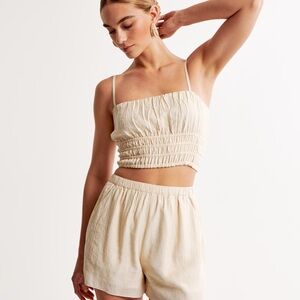 Abercrombie & Fitch Cream Smocked Camisole Crop Top